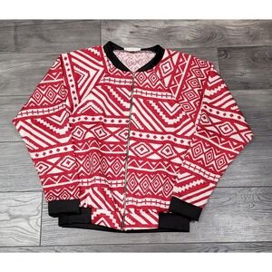 Women's Storybook Light Bold Printed Bomber Jacket Sz Small Red/White